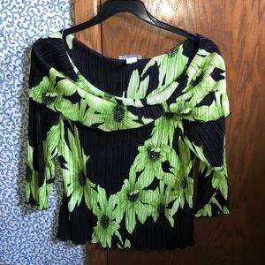 A green and black flower blouse